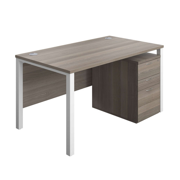 Goal Post Rectangular Desk + 3 Drawer High Mobile Pedestal (FSC) | 1400x800 | Grey oak/White