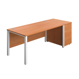 Goal Post Rectangular Desk + 3 Drawer Desk High Pedestal (FSC) | 1600x800 | Beech/White
