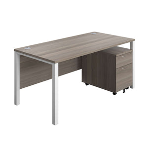 Goal Post Rectangular Desk + 2 Drawer Mobile Pedestal (FSC) | 1600x800 | Grey oak/White