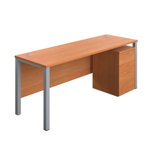 Goal Post Rectangular Desk + 3 Drawer High Mobile Pedestal (FSC) | 1800x600 | Beech/Silver