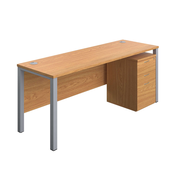 Goal Post Rectangular Desk + 3 Drawer High Mobile Pedestal (FSC) | 1800x600 | Nova oak/Silver