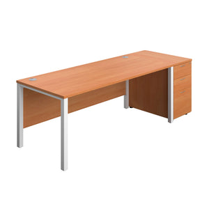Goal Post Rectangular Desk + 3 Drawer Desk High Pedestal (FSC) | 1800x800 | Beech/White