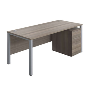 Goal Post Rectangular Desk + 3 Drawer High Mobile Pedestal (FSC) | 1800x800 | Grey oak/Silver