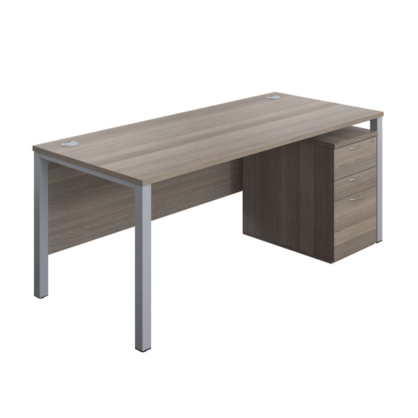 Goal Post Rectangular Desk + 3 Drawer High Mobile Pedestal (FSC) | 1800x800 | Grey oak/Silver