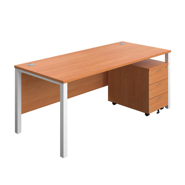 Goal Post Rectangular Desk + 3 Drawer Mobile Pedestal (FSC) | 1800x800 | Beech/White