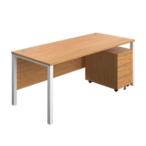 Goal Post Rectangular Desk + 3 Drawer Mobile Pedestal (FSC) | 1800x800 | Nova oak/White