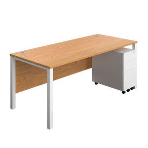 Goal Post Rectangular Desk + 3 Drawer Slimline Steel Pedestal (FSC) | 1800x800 | Nova oak/White