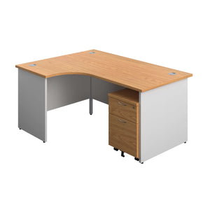 Panel Plus Left Radial Desk + 2 Drawer Mobile Pedestal Bundle (FSC) | 1600X1200 | Nova Oak/White