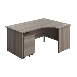 Panel Right Hand Radial Desk + 2 Drawer Mobile Pedestal Bundle (FSC) | 1600X1200 | Grey Oak/Grey Oak