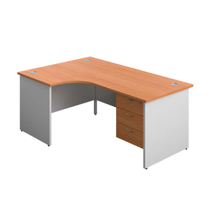 Panel Plus Left Radial Desk + 3 Drawer Fixed Pedestal Bundle (FSC) | 1800X1200 | Beech/White