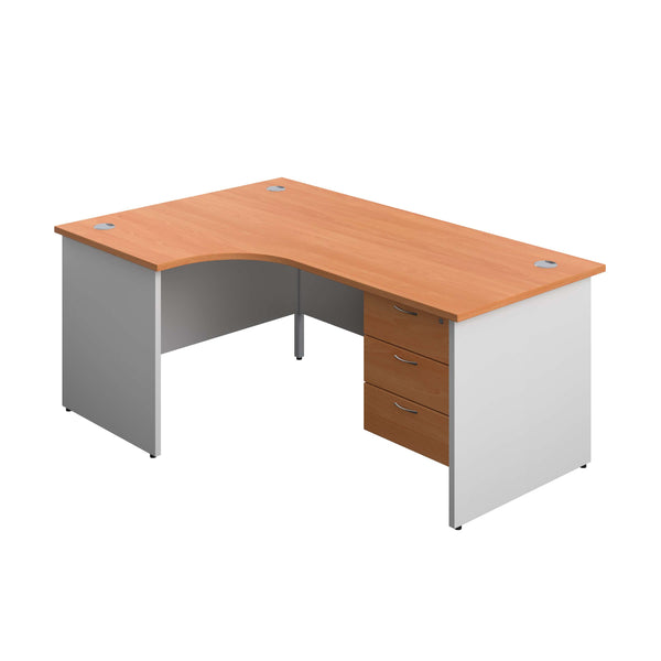 Panel Plus Left Radial Desk + 3 Drawer Fixed Pedestal Bundle (FSC) | 1800X1200 | Beech/White