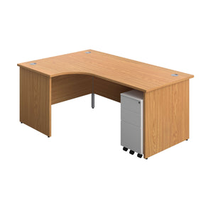 Panel Left Hand Radial Desk + 3 Drawer Slimline Steel Mobile Pedestal Bundle (FSC) | 1800X1200 | Nova Oak/White
