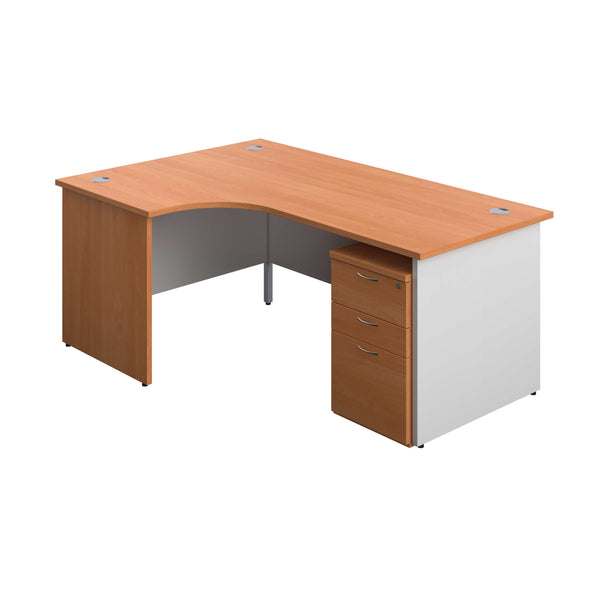 Panel Plus Left Radial Desk + 3 Drawer Under Desk Pedestal Bundle (FSC) | 1800X1200 | Beech/White