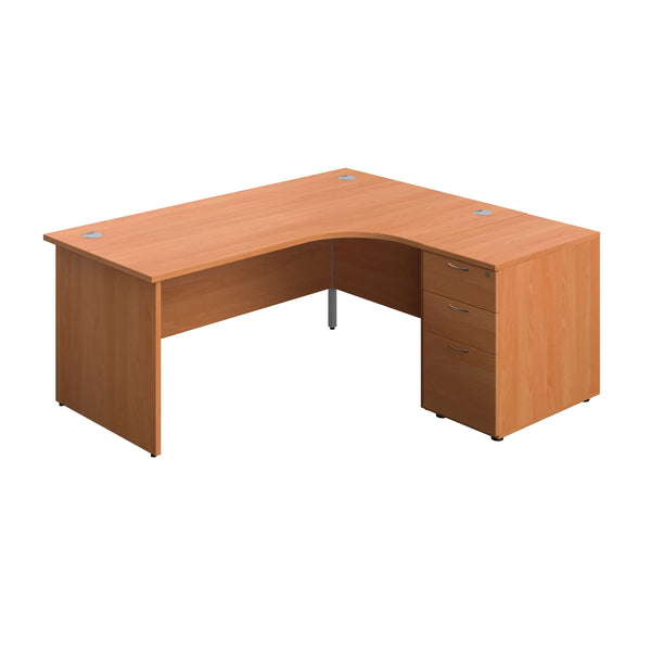 Panel Right Hand Radial Desk + 3 Drawer Desk High Pedestal Bundle (FSC) | 600 Deep Pedestal | 1800X1200 | Beech/Beech