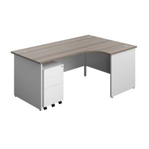 Panel Plus Right Radial Desk + 3 Drawer Steel Mobile Pedestal Bundle (FSC) | 1800X1200 | Grey Oak/White