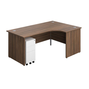 Panel Right Hand Radial Desk + 3 Drawer Slimline Steel Mobile Pedestal Bundle (FSC) | 1800X1200 | Dark Walnut/White