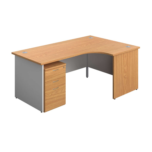Panel Plus Right Radial Desk + 3 Drawer Under Desk Pedestal Bundle (FSC) | 1800X1200 | Nova Oak/White