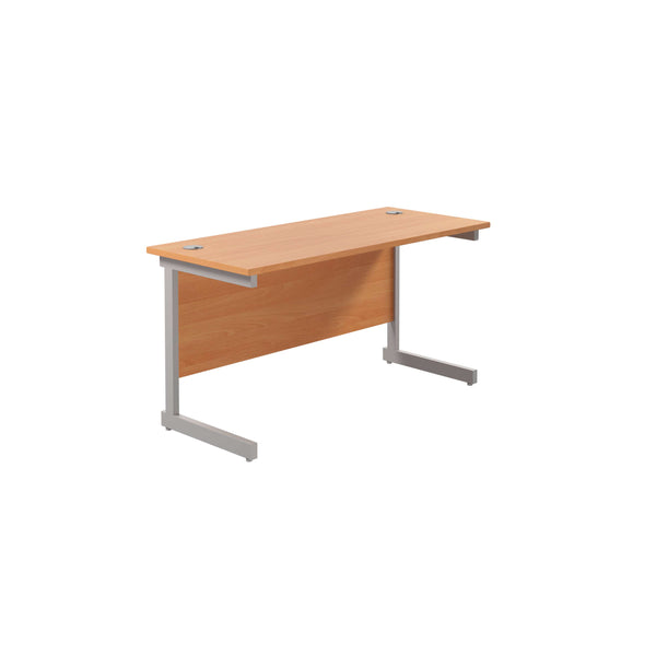 Single Upright Rectangular Desk: 600mm Deep (FSC) | 1400 X 600 | Beech/Silver