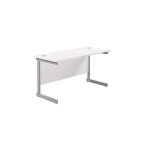 Single Upright Rectangular Desk: 600mm Deep (FSC) | 1400 X 600 | White/Silver