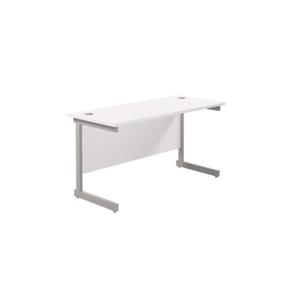 Single Upright Rectangular Desk: 600mm Deep (FSC) | 1400 X 600 | White/Silver