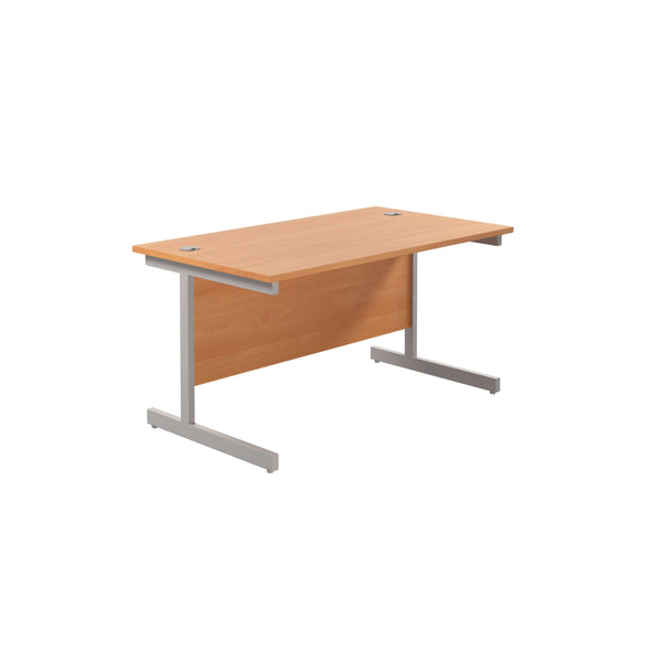 Single Upright Rectangular Desk: 800mm Deep (FSC) | 1400 X 800 | Beech/Silver