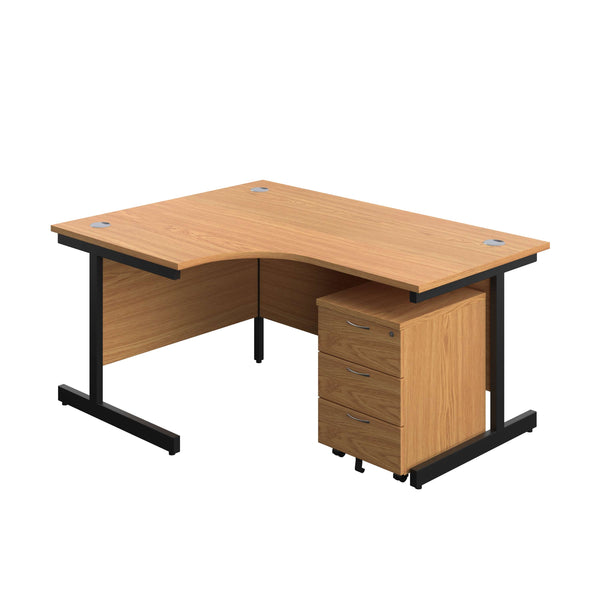 Single Upright Left Hand Radial Desk + Mobile 3 Drawer Pedestal (FSC) | 1600 X 1200 | Nova Oak/Black
