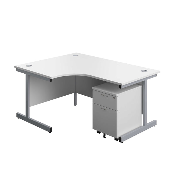 Single Upright Left Hand Radial Desk + Mobile 2 Drawer Pedestal (FSC) | 1600 X 1200 | White/Silver