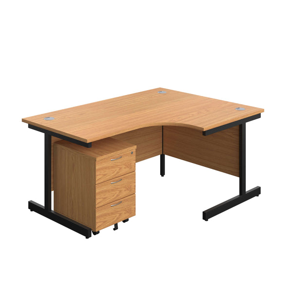 Single Upright Right Hand Radial Desk + Mobile 3 Drawer Pedestal (FSC) | 1600 X 1200 | Nova Oak/Black