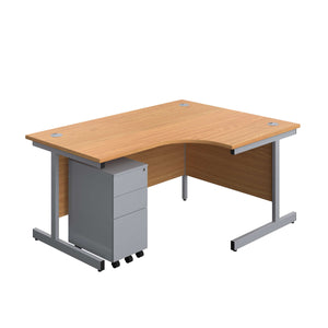 Single Upright Right Hand Radial Desk + Slimline Steel Pedestal 3 Drawers (FSC) | 1600 X 1200 | Nova Oak/Silver
