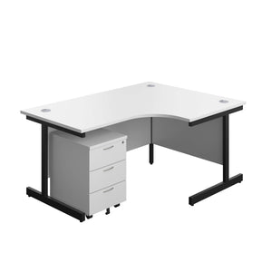 Single Upright Right Hand Radial Desk + Mobile 3 Drawer Pedestal (FSC) | 1600 X 1200 | White/Black