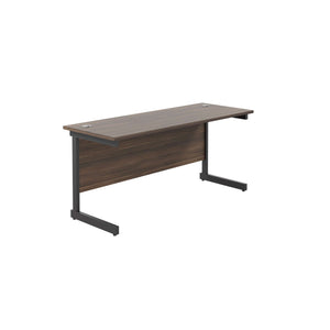 Single Upright Rectangular Desk: 600mm Deep (FSC) | 1600 X 600 | Dark Walnut/Black