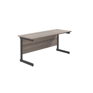 Single Upright Rectangular Desk: 600mm Deep (FSC) | 1600 X 600 | Grey Oak/Black