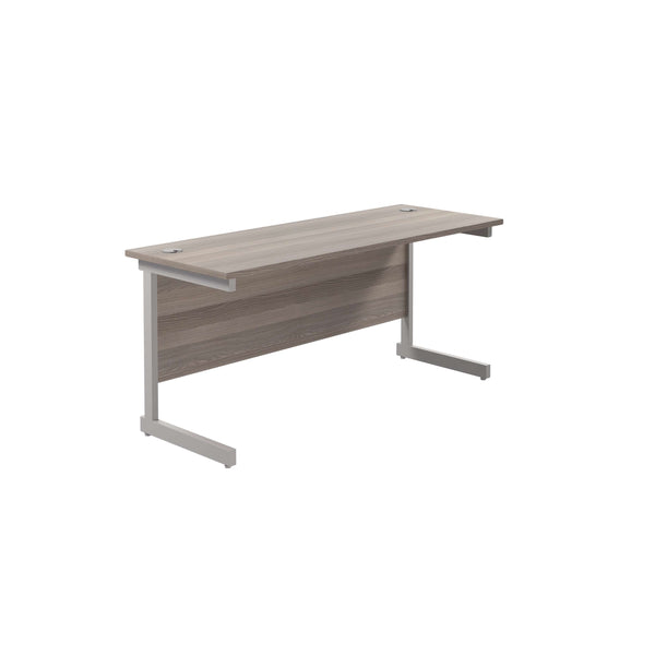 Single Upright Rectangular Desk: 600mm Deep (FSC) | 1600 X 600 | Grey Oak/Silver