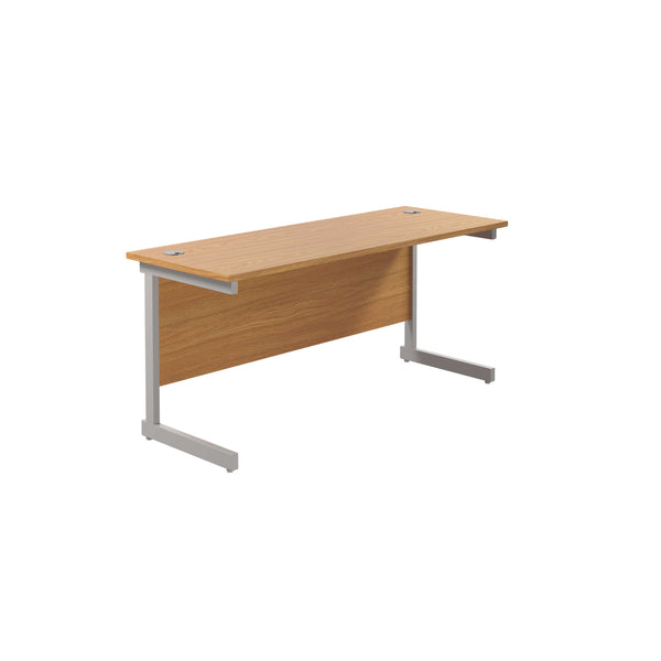 Single Upright Rectangular Desk: 600mm Deep (FSC) | 1600 X 600 | Nova Oak/Silver