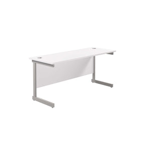 Single Upright Rectangular Desk: 600mm Deep (FSC) | 1600 X 600 | White/Silver