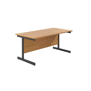 Single Upright Rectangular Desk: 800mm Deep (FSC) | 1600 X 800 | Nova Oak/Black