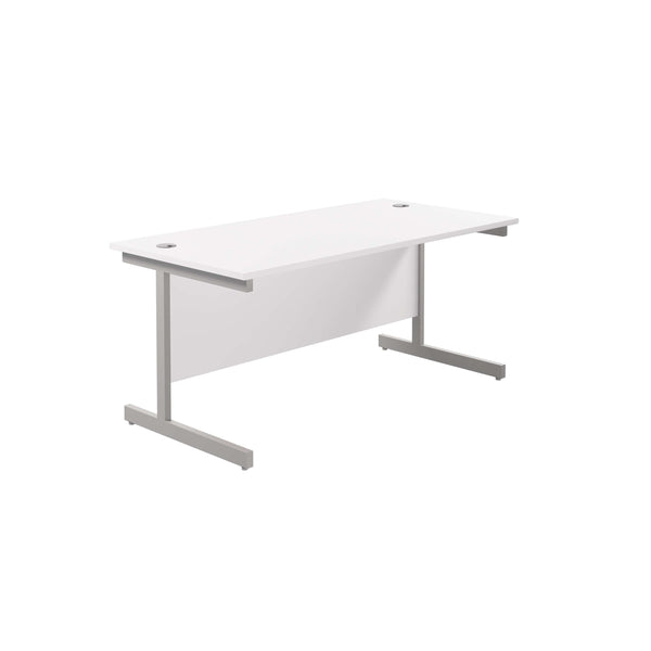Single Upright Rectangular Desk: 800mm Deep (FSC) | 1600 X 800 | White/Silver