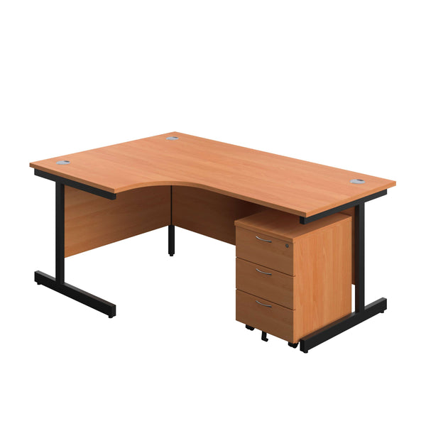 Single Upright Left Hand Radial Desk + Mobile 3 Drawer Pedestal (FSC) | 1800 X 1200 | Beech/Black