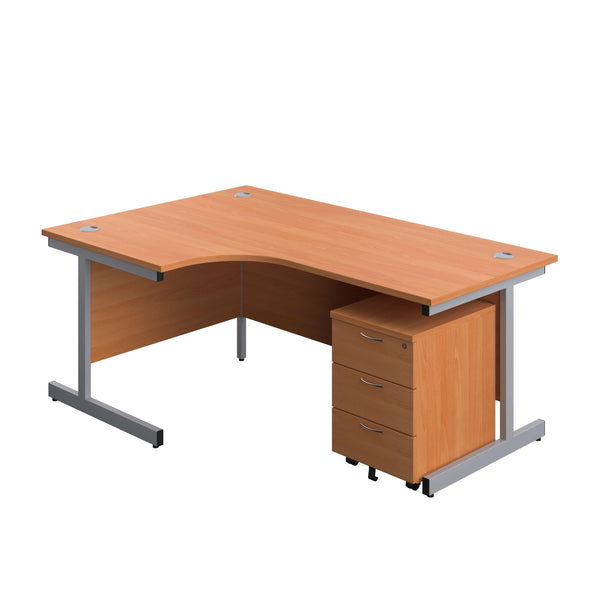 Single Upright Left Hand Radial Desk + Mobile 3 Drawer Pedestal (FSC) | 1800 X 1200 | Beech/Silver