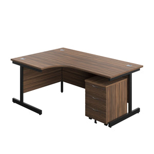 Single Upright Left Hand Radial Desk + Mobile 3 Drawer Pedestal (FSC) | 1800 X 1200 | Dark Walnut/Black