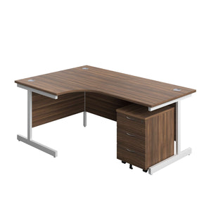 Single Upright Left Hand Radial Desk + Mobile 3 Drawer Pedestal (FSC) | 1800 X 1200 | Dark Walnut/White