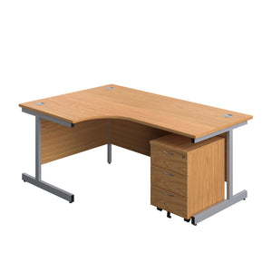 Single Upright Left Hand Radial Desk + Mobile 3 Drawer Pedestal (FSC) | 1800 X 1200 | Nova Oak/Silver