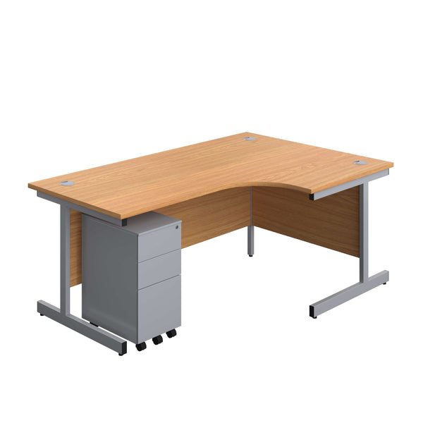 Single Upright Right Hand Radial Desk + Slimline Steel Pedestal 3 Drawers (FSC) | 1800 X 1200 | Nova Oak/Silver