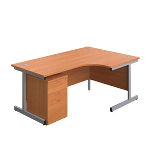 Single Upright Right Hand Radial Desk + High Mobile Pedestal 3 Drawer (FSC) | 1800 X 1200 | Beech/Silver