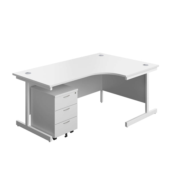Single Upright Right Hand Radial Desk + Mobile 3 Drawer Pedestal (FSC) | 1800 X 1200 | White/White