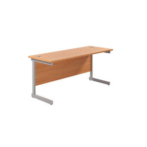 Single Upright Rectangular Desk: 600mm Deep (FSC) | 1800 X 600 | Beech/Silver