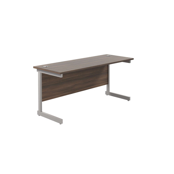 Single Upright Rectangular Desk: 600mm Deep (FSC) | 1800 X 600 | Dark Walnut/Silver