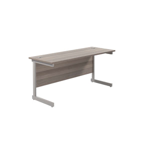 Single Upright Rectangular Desk: 600mm Deep (FSC) | 1800 X 600 | Grey Oak/Silver