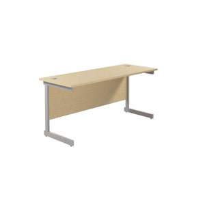 Single Upright Rectangular Desk: 600mm Deep (FSC) | 1800 X 600 | Maple/Silver