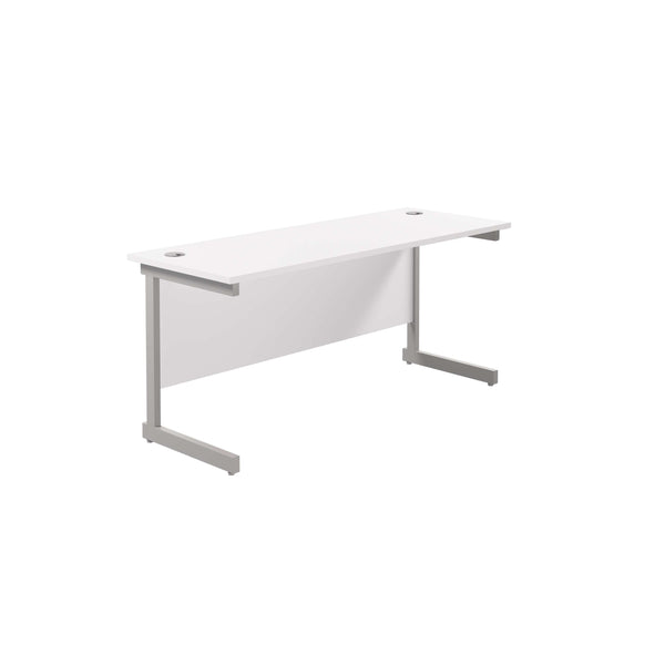 Single Upright Rectangular Desk: 600mm Deep (FSC) | 1800 X 600 | White/Silver